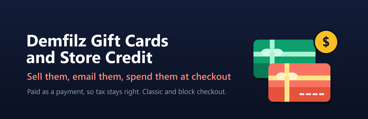 Demfilz Gift Cards and Store Credit: two gift cards with ribbons and a dollar badge