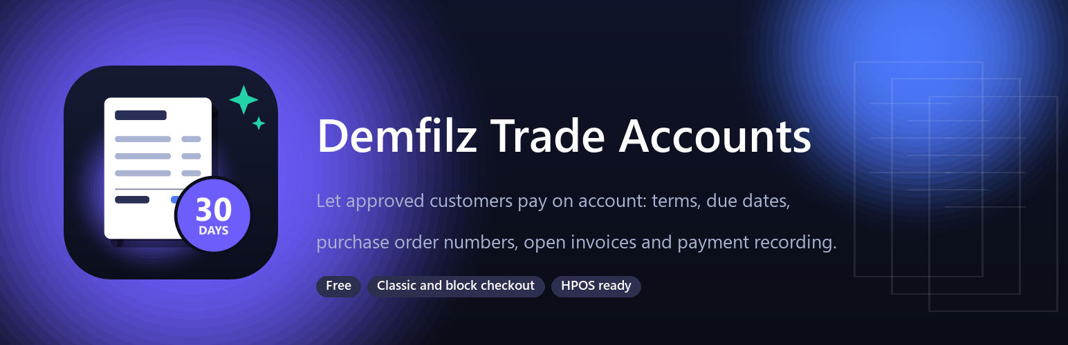Demfilz Trade Accounts: an invoice with a 30 days badge